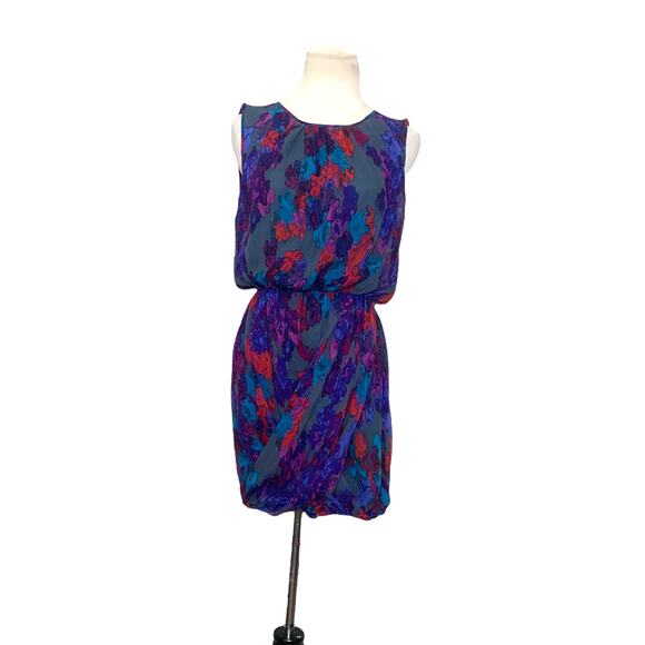 Tibi silk blue abstract print draped sleeveless dress size 2 - Picture 5 of 11